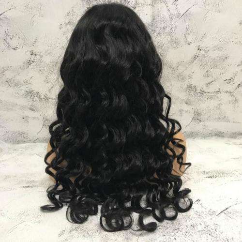 Human Hair Investment WIG / 200% Extra Thick / Black Natural Loose Wave Brazilian / 24` length