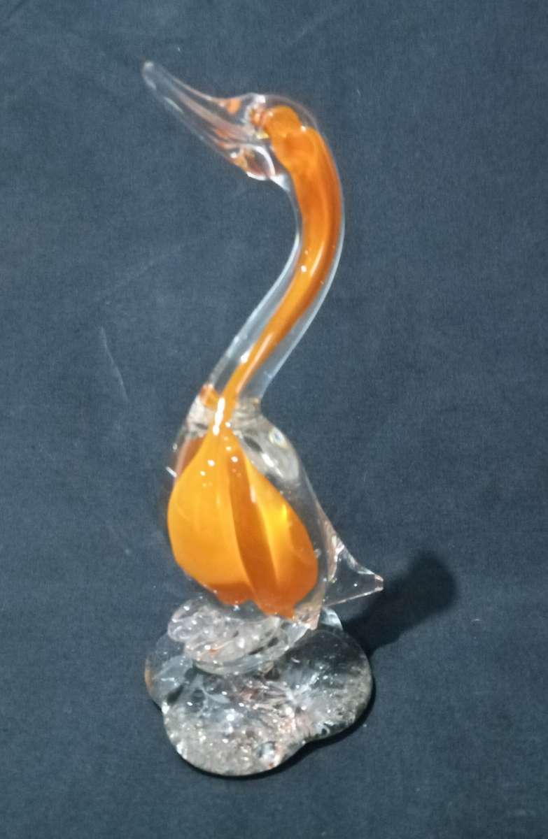 Vintage hand-blown glass Swan - Metallic Orange blown into the center of the swan