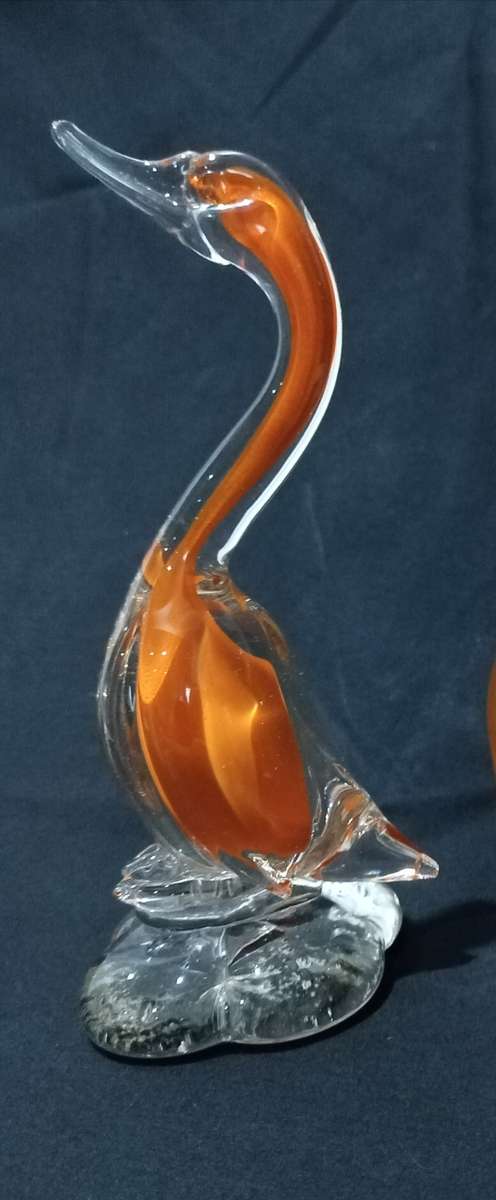 Vintage hand-blown glass Swan - Metallic Orange blown into the center of the swan