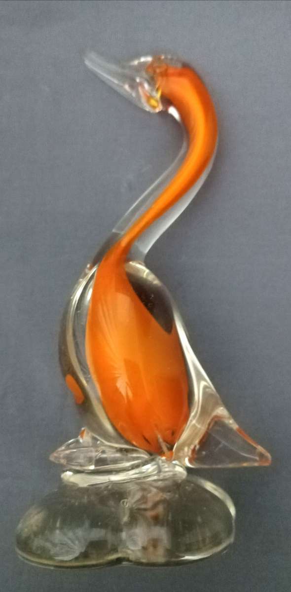 Vintage hand-blown glass Swan - Metallic Orange blown into the center of the swan