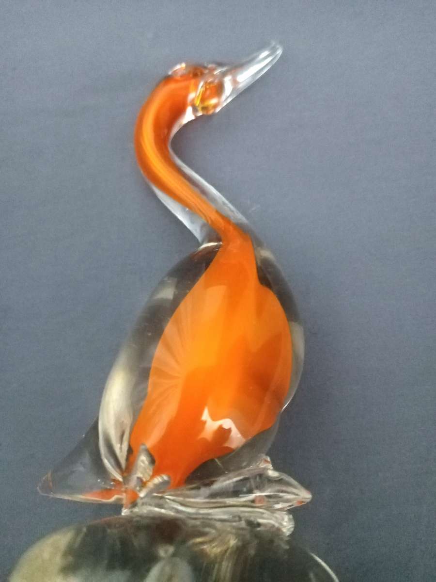 Vintage hand-blown glass Swan - Metallic Orange blown into the center of the swan