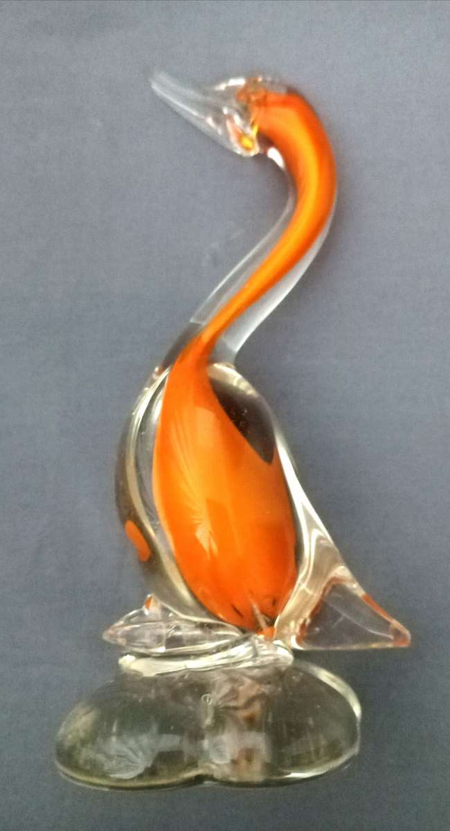 Vintage hand-blown glass Swan - Metallic Orange blown into the center of the swan