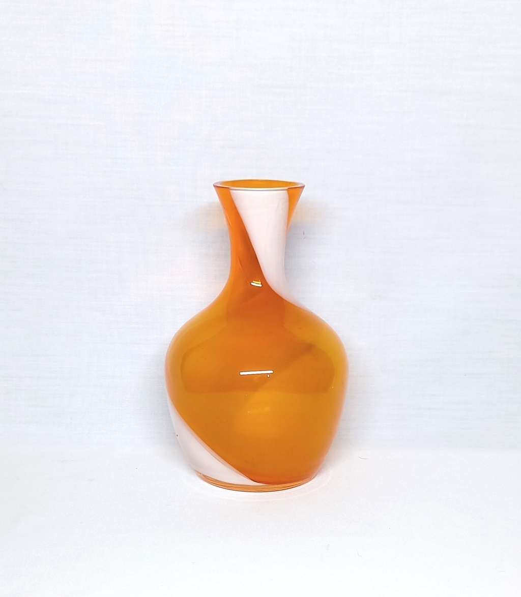 Vintage hand blown glass Vase - Orange + White