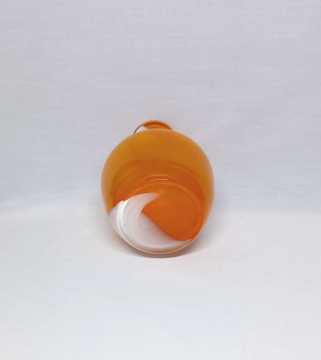 Vintage hand blown glass Vase - Orange + White