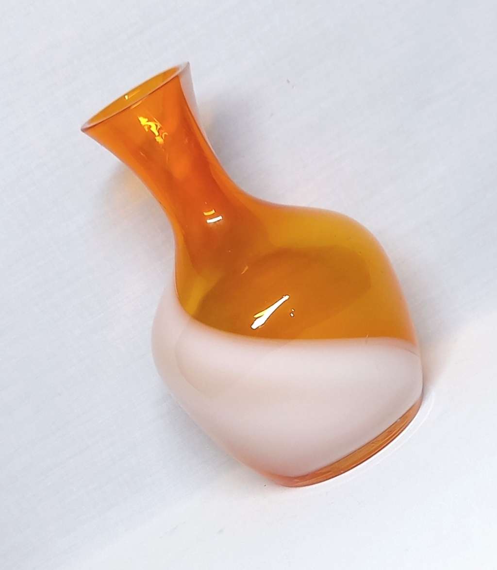 Vintage hand blown glass Vase - Orange + White