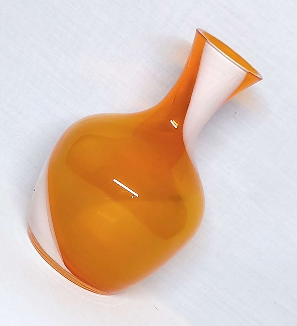 Vintage hand blown glass Vase - Orange + White
