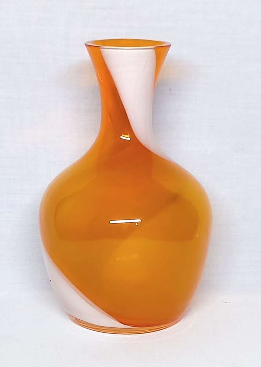Vintage hand blown glass Vase - Orange + White
