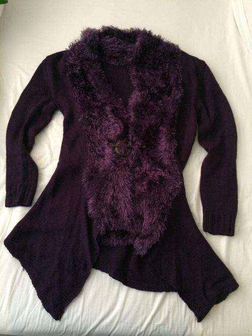 PURPLE FUNKY JERSEY JACKET WITH FLUFFY COLLAR AND FRONT TRIMMINGS