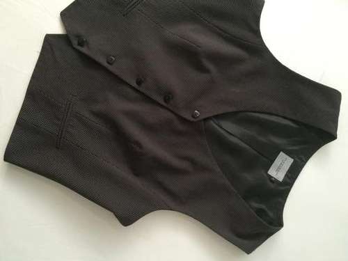 FINNIGANS LADIES SUIT WAIST COAT - BLACK PIN STRIPED AND SATIN BACK - SIZE 40