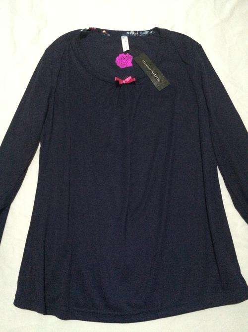 NAVY BLUE PYJAMA TOP - COTTON KNIT LONG SLEEVES - MILADYS SIZE LARGE