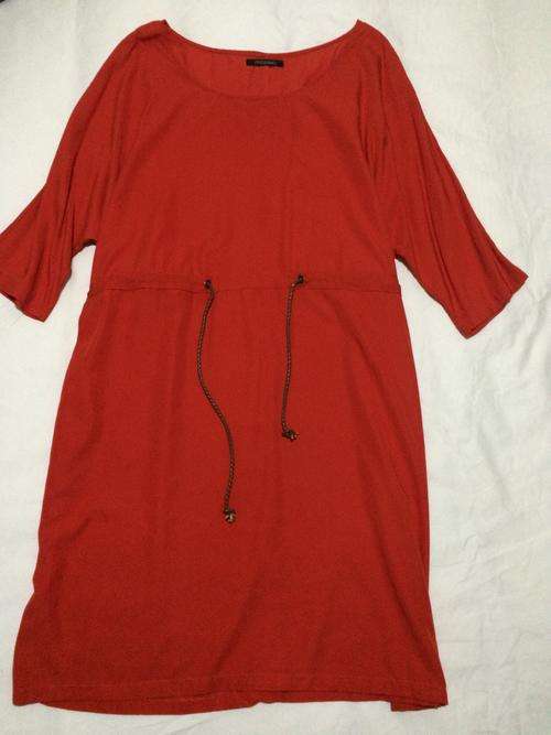 NARTJIE ORANGE/RED SHIRT DRESS WITH DRAW STRING ON HIPS - SIZE 38/40