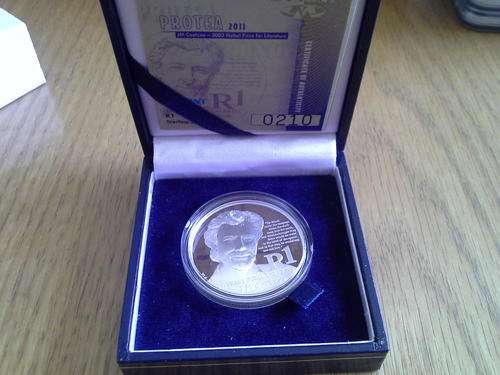 2011 PROOF JM COETZEE S1R SA Mint number 210 with certificate