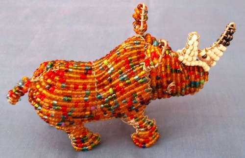 AFRICAN ZULU WIRE & BEAD ART * RHINOCEROUS * HAND CRAFTED * 12 CM LONG