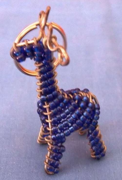 AFRICAN WIRE & BEAD ART * GIRAFFE * ZULU * HAND CRAFTED * KEYCHAIN * 6 CM TALL