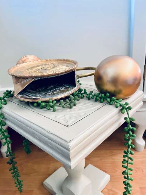 Vintage VIKING sailing SHIP Moon Flask Shaped Brass Copper Jug pitcher Nautical