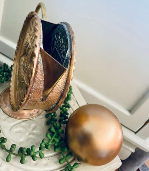 Vintage VIKING sailing SHIP Moon Flask Shaped Brass Copper Jug pitcher Nautical