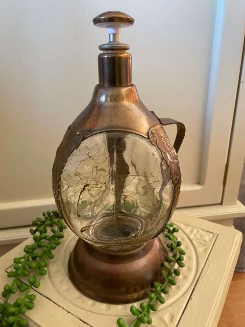 Vintage Brass/Glass Musical Decanter Liquor Music Box playing song `How Dry I Am`