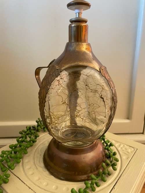 Vintage Brass/Glass Musical Decanter Liquor Music Box playing song `How Dry I Am`