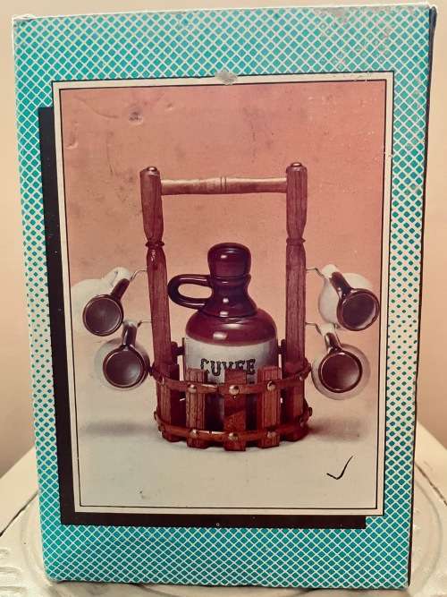 Miniature Antique Stoneware Porcelain Cuvee Speciale Decanter and Mugs