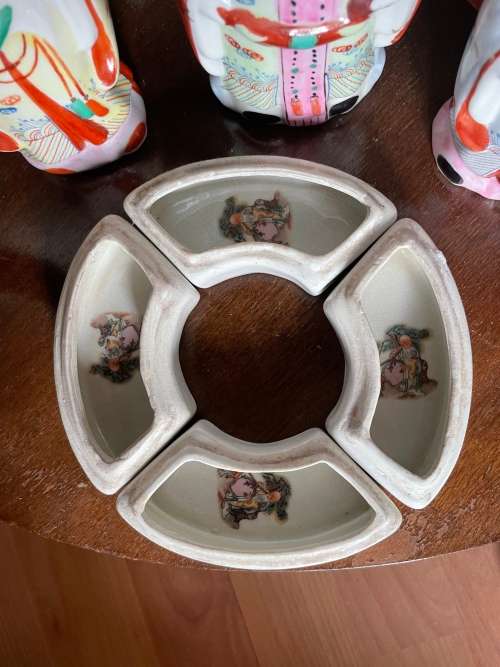 Very rare vintage porcelain circle of crescent trinket boxes