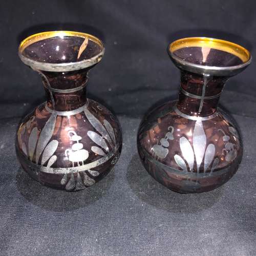 Italian vases set miniature silver overlay