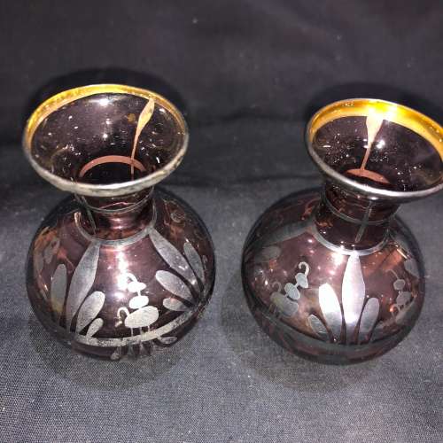Italian vases set miniature silver overlay