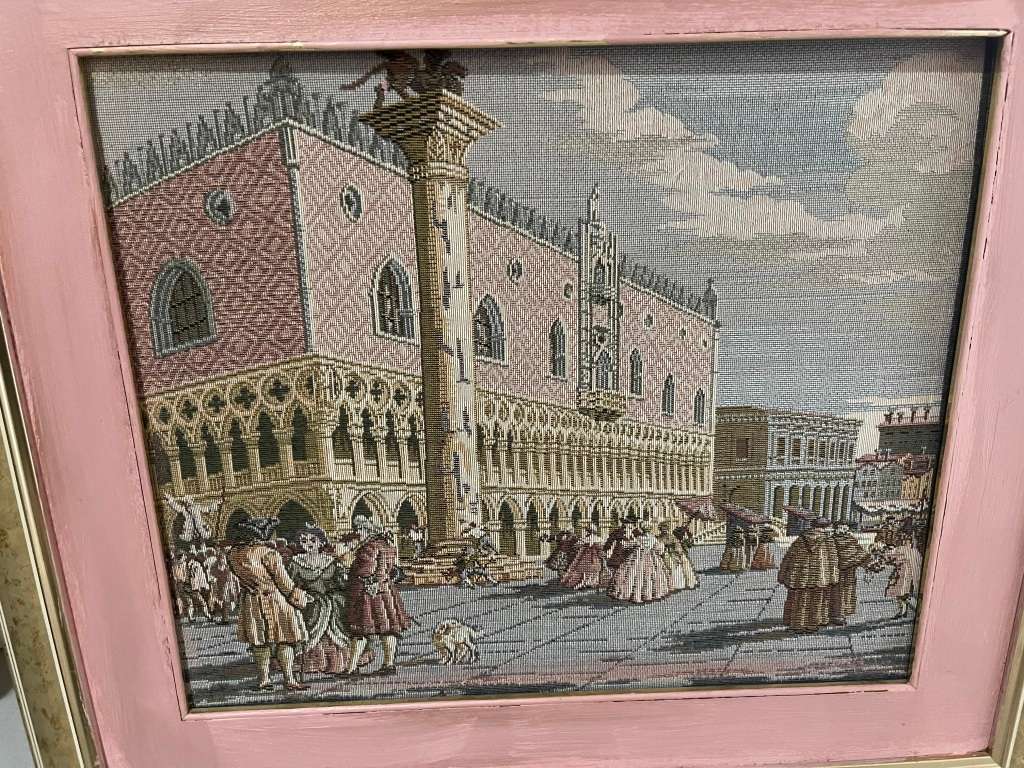 Framed tapestry scene