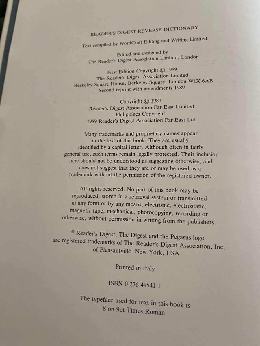 Readers Digest Reverse Dictionary