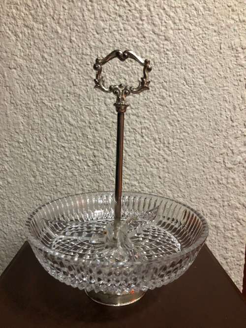 Pressed Glass Silver Plated Snack Server
