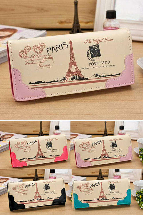 Ladies Eiffel Tower Girl Wallet PU Leather Clutch Various Colours *Low shipping*