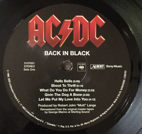 AC/DC - Back In Black Vinyl Lp Europe 2003.