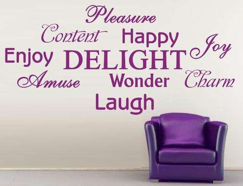 VINYL DECAL - DELIGHT INSPIRATIONAL WORD CLOUD - WALL ART - CHOOSE COLOUR*