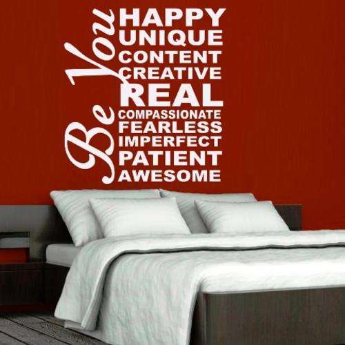 FREE SHIP/LOW COURIER - BE HAPPY BE YOU INSPIRATIONAL QUOTE - WALL STICKER- CHOOSE COLOUR