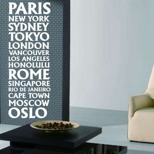 FREE SHIP/LOW COURIER - CITIES OF THE WORLD 1 WALL STICKER - XXLRG 55 COLOURS
