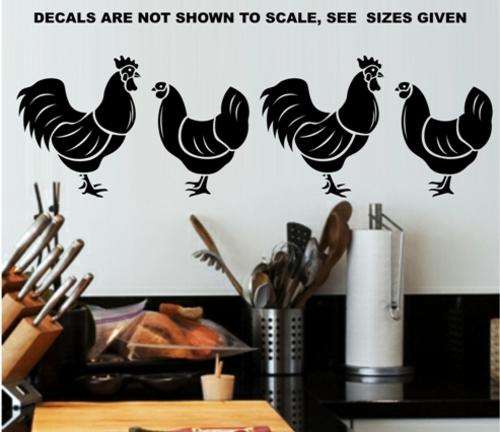 FREE SHIP/LOW COURIER - HEN & ROOSTER SET - WALL STICKER - SML 60+ COLOURS