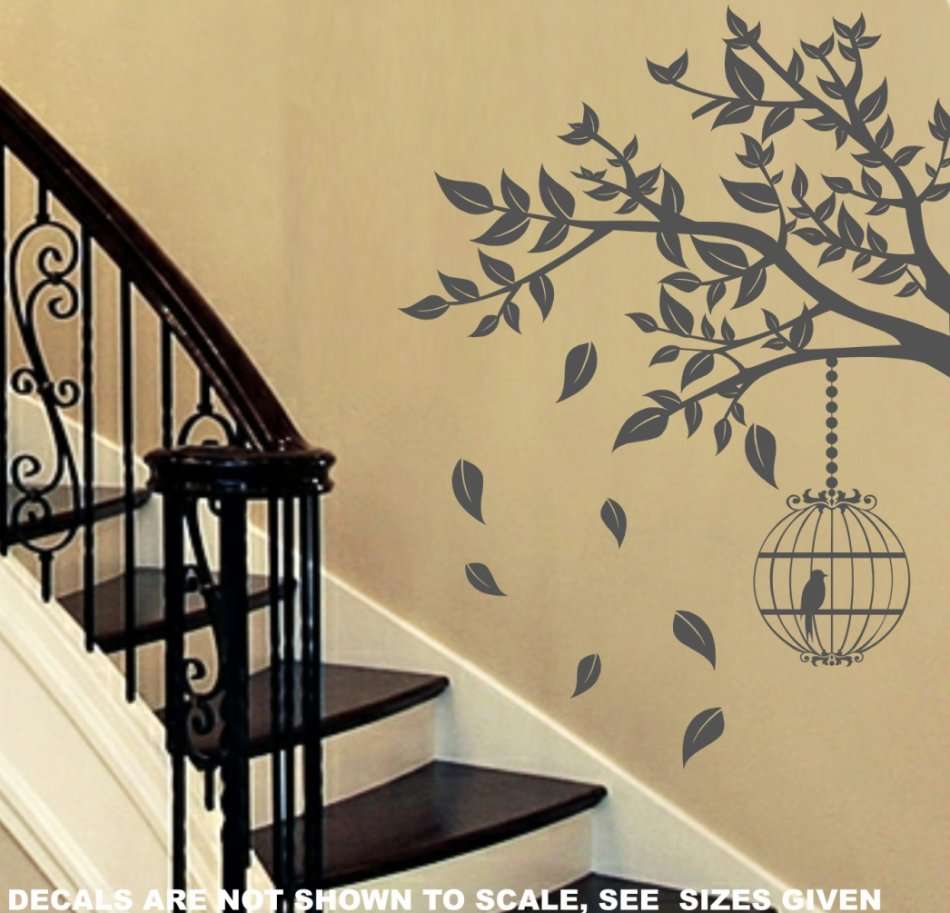 FREE SHIP/LOW COURIER - BRANCH WITH BIRDCAGE WALL STICKER - LRG 60+ COLOURS