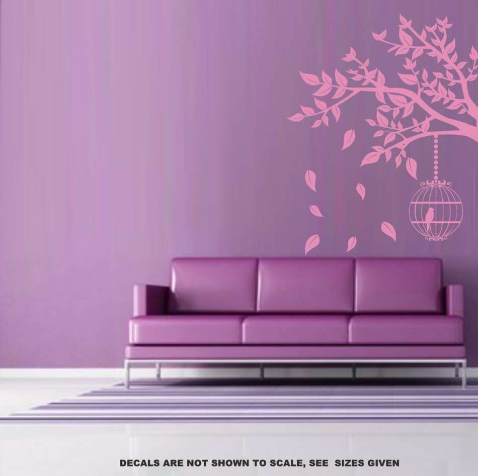 FREE SHIP/LOW COURIER - BRANCH WITH BIRDCAGE WALL STICKER - LRG 60+ COLOURS