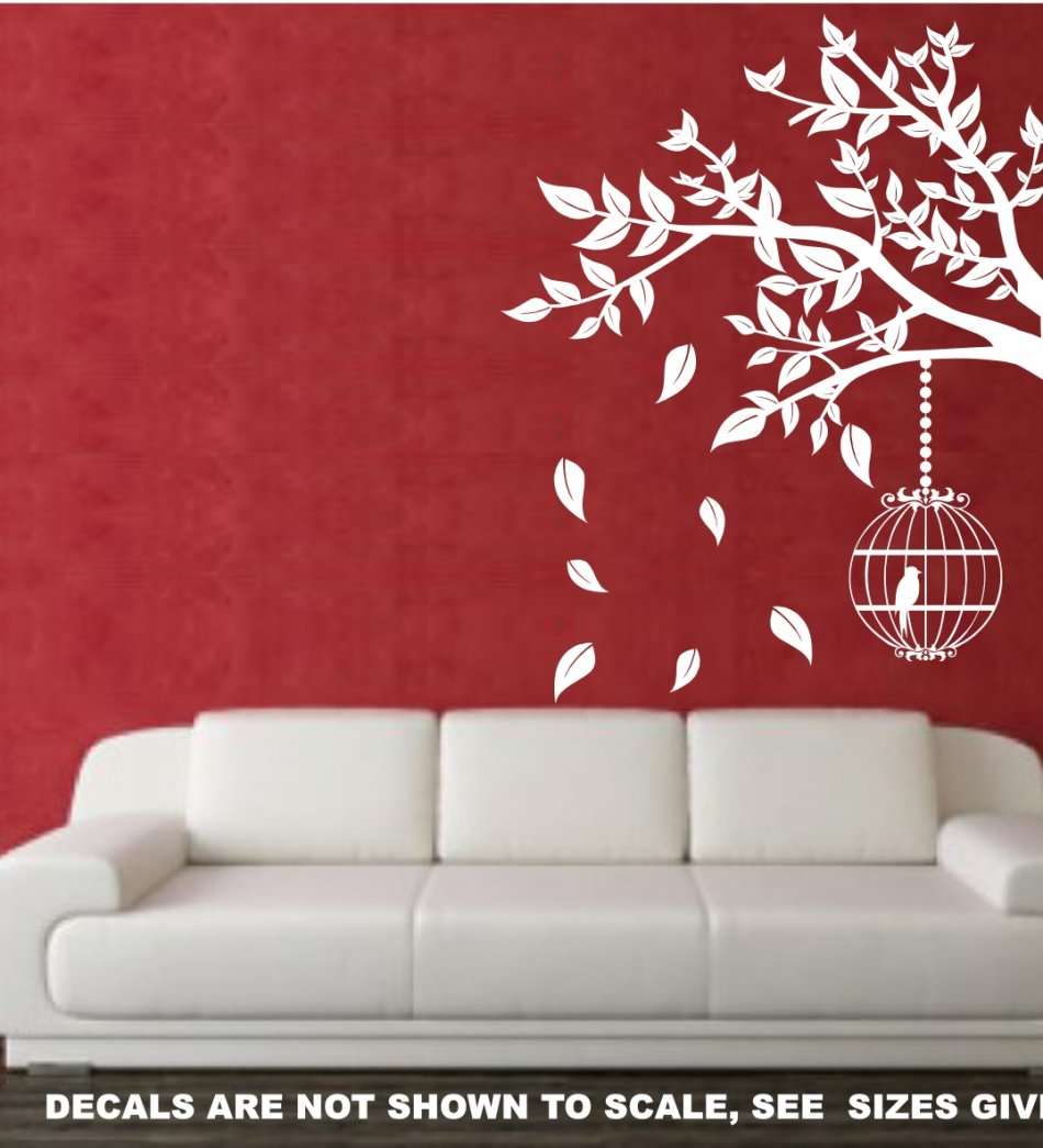 FREE SHIP/LOW COURIER - BRANCH WITH BIRDCAGE WALL STICKER - LRG 60+ COLOURS