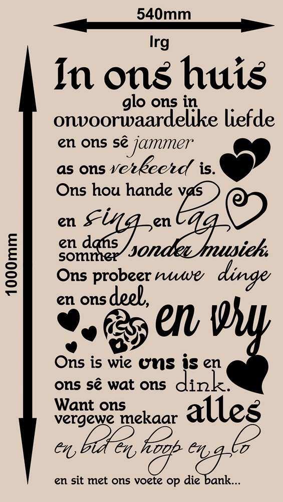 FREE SHIP/LOW COURIER - IN ONS HUIS FAMILIE KWOTASIE WALL STICKER - LRG 60+ COLOURS