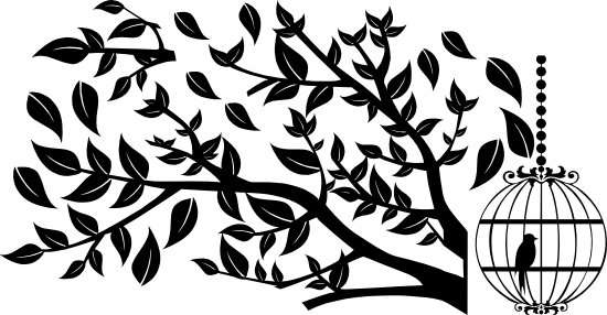 FREE SHIP/LOW COURIER - BRANCH WITH BIRDCAGE WALL STICKER - LRG 60+ COLOURS