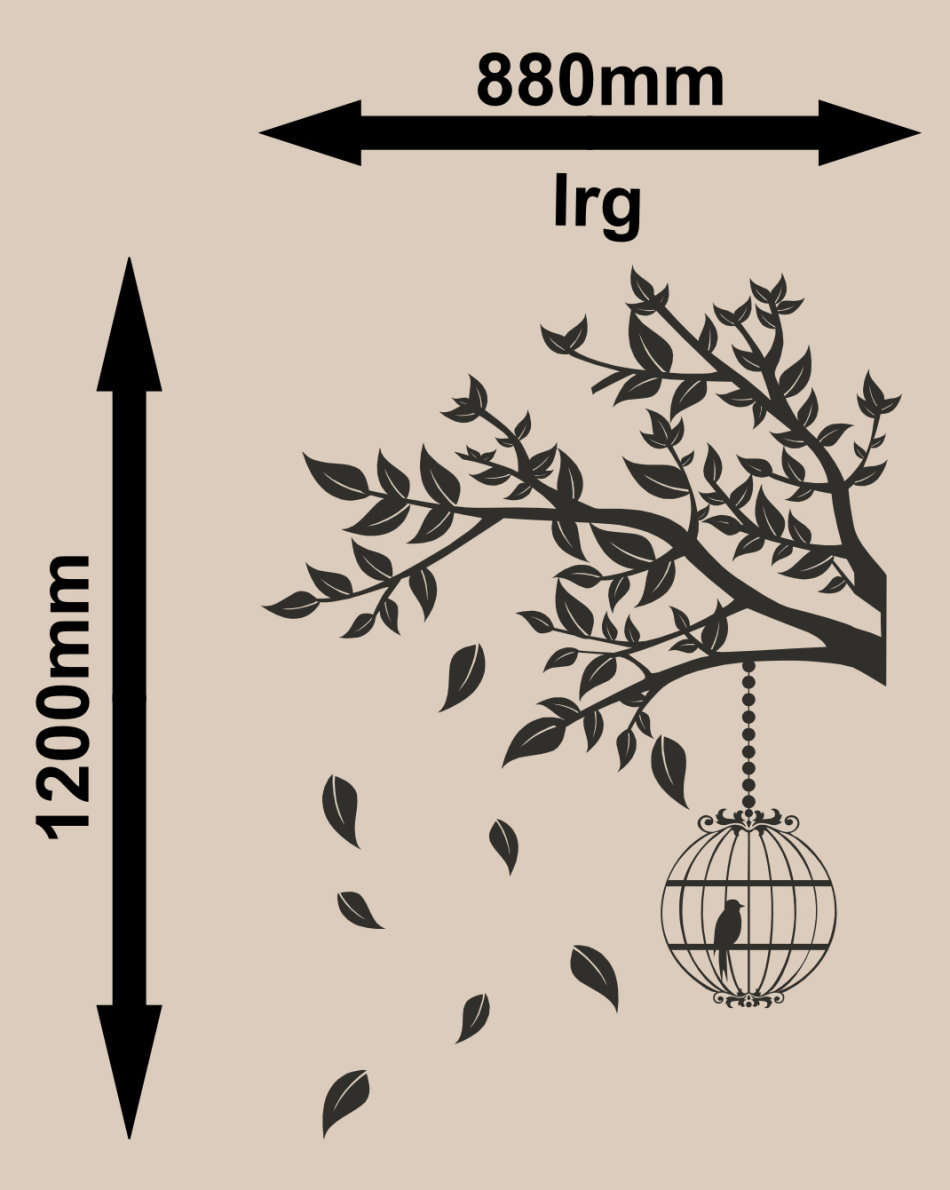 FREE SHIP/LOW COURIER - BRANCH WITH BIRDCAGE WALL STICKER - LRG 60+ COLOURS
