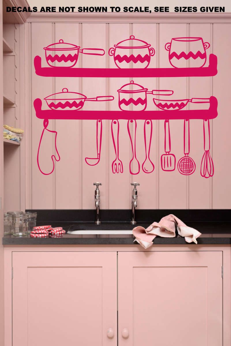 FREE SHIP/LOW COURIER - KITCHEN UTENSILS WALL STICKER - SML 60+ COLOURS