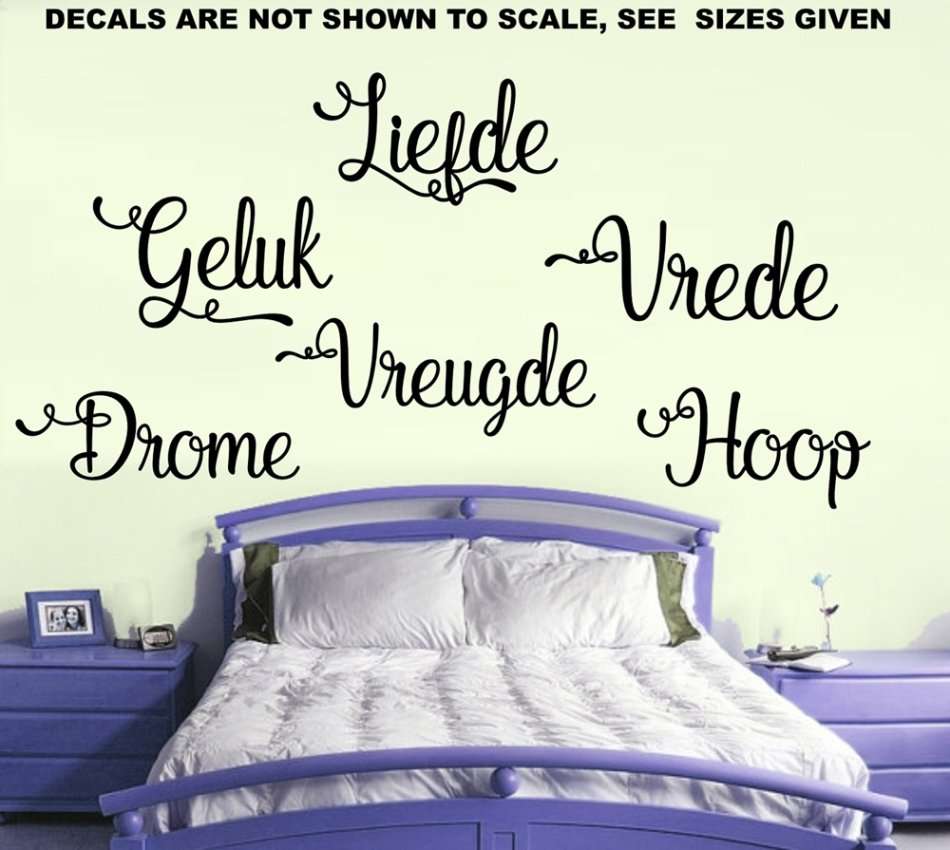 FREE SHIP/LOW COURIER - AFRIKAANS LIEFDE,VREDE, HOOP, DROME WOORDE MUURPLAKKERS - MED 60+ COLOURS