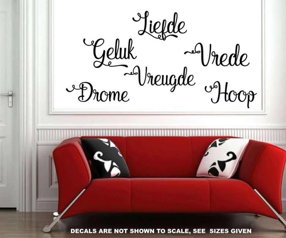 FREE SHIP/LOW COURIER - AFRIKAANS LIEFDE,VREDE, HOOP, DROME WOORDE MUURPLAKKERS - MED 60+ COLOURS