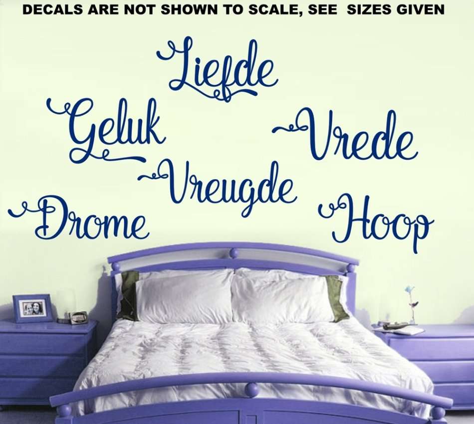 FREE SHIP/LOW COURIER - AFRIKAANS LIEFDE,VREDE, HOOP, DROME WOORDE MUURPLAKKERS - MED 60+ COLOURS