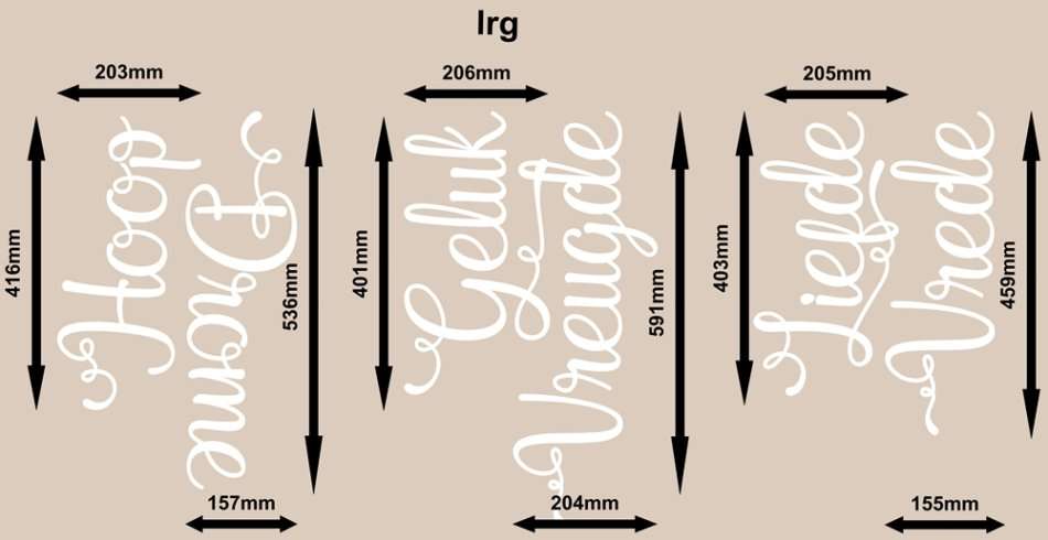 FREE SHIP/LOW COURIER - AFRIKAANS LIEFDE,VREDE, HOOP, DROME WOORDE MUURPLAKKERS - MED 60+ COLOURS