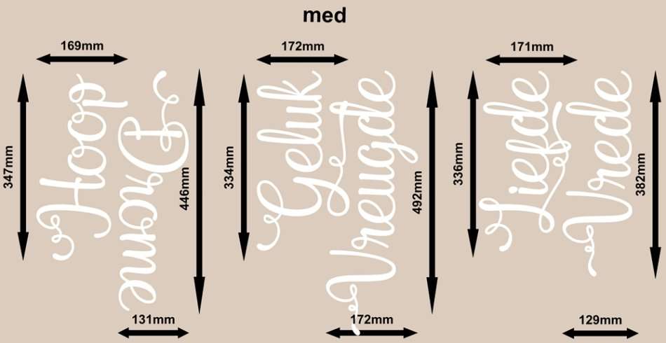 FREE SHIP/LOW COURIER - AFRIKAANS LIEFDE,VREDE, HOOP, DROME WOORDE MUURPLAKKERS - MED 60+ COLOURS