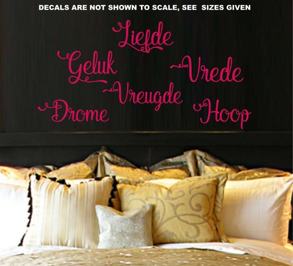 FREE SHIP/LOW COURIER - AFRIKAANS LIEFDE,VREDE, HOOP, DROME WOORDE MUURPLAKKERS - MED 60+ COLOURS