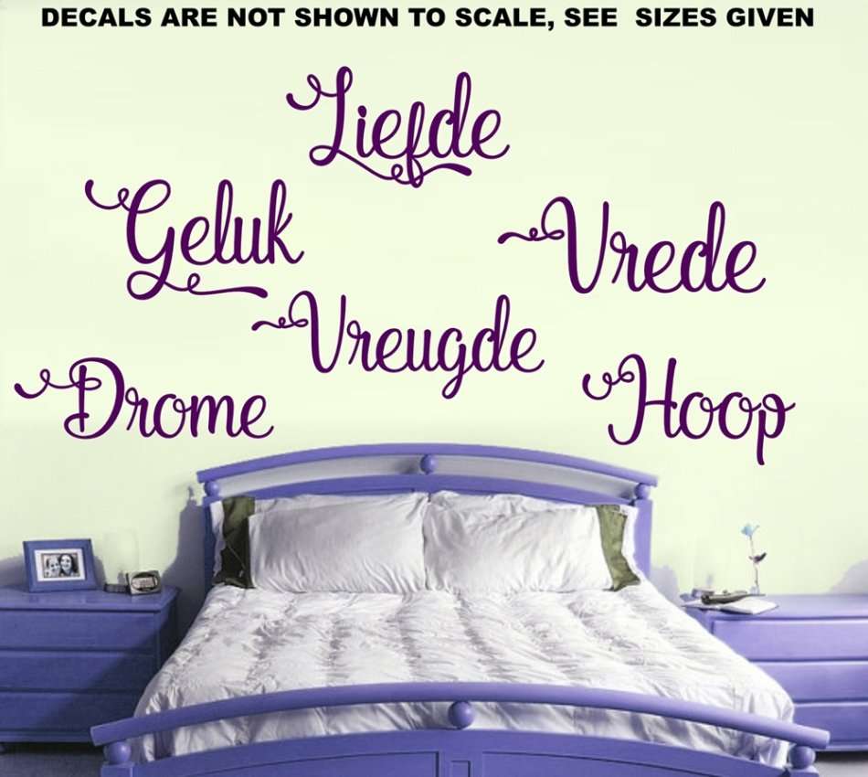 FREE SHIP/LOW COURIER - AFRIKAANS LIEFDE,VREDE, HOOP, DROME WOORDE MUURPLAKKERS - MED 60+ COLOURS