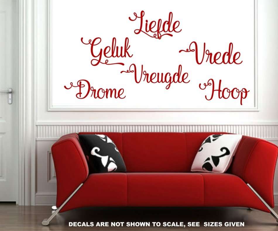FREE SHIP/LOW COURIER - AFRIKAANS LIEFDE,VREDE, HOOP, DROME WOORDE MUURPLAKKERS - MED 60+ COLOURS